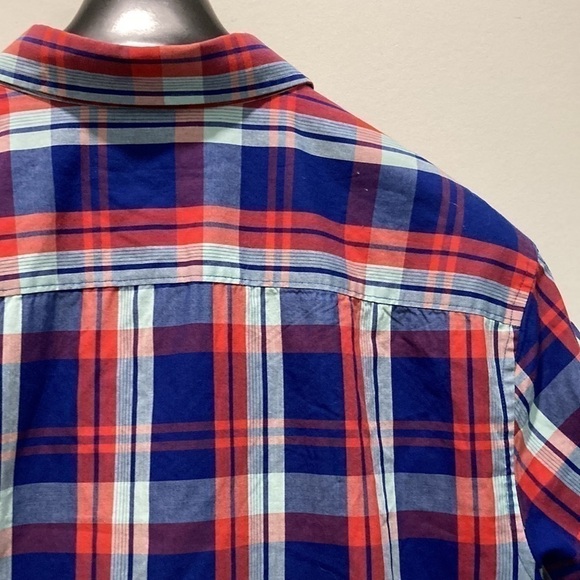 Original Penguin Blue Red Plaid Short Sleeve Classic Fit Button Up Shirt Large - Picture 8 of 11